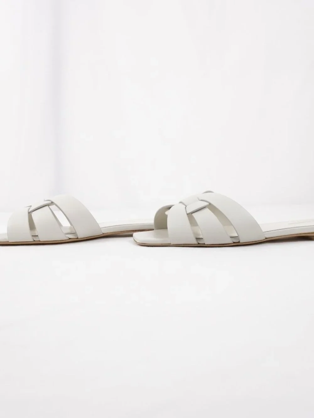 Saint Laurent Tribute Mule Slide-On Sandals In White Leather - Size US 6 (New) - Picture 11 of 14
